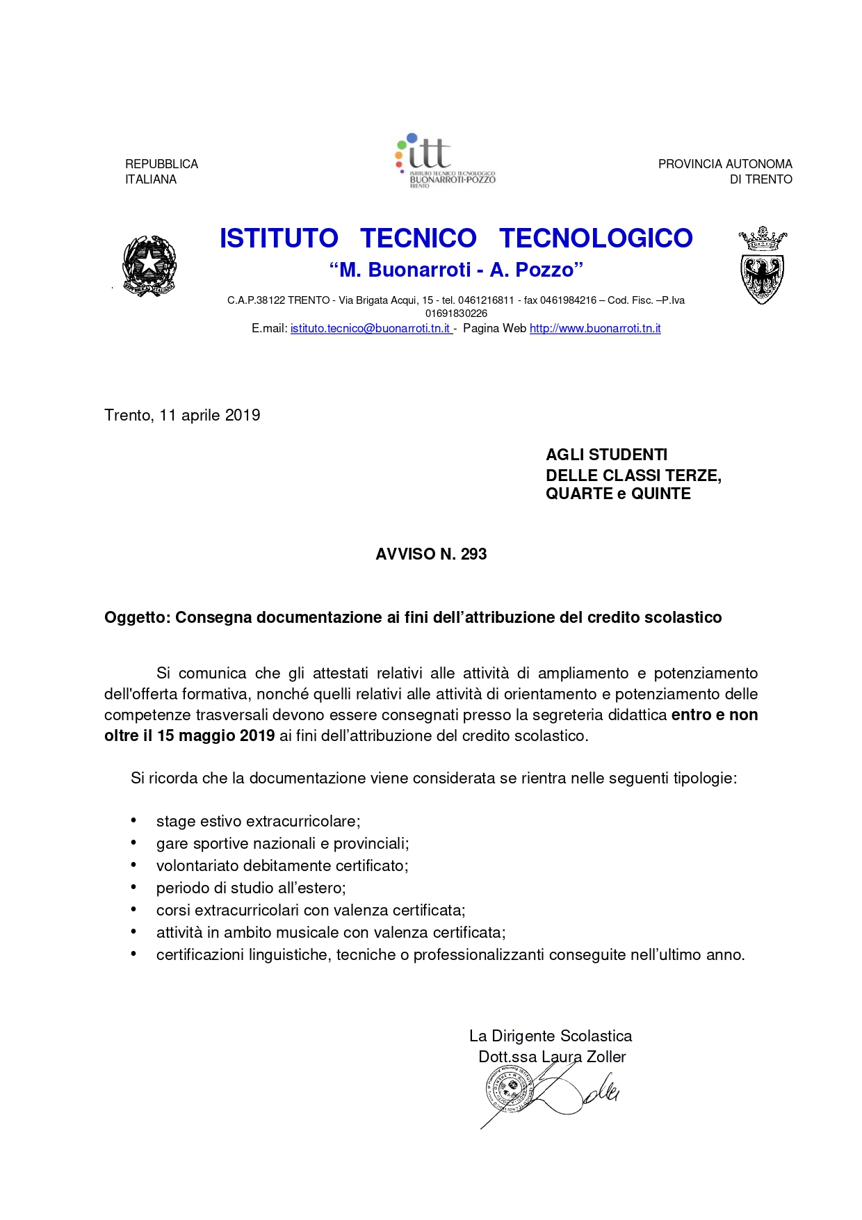 ITT Buonarroti - Consegna documentazione ai fini dell'attribuzione del ...